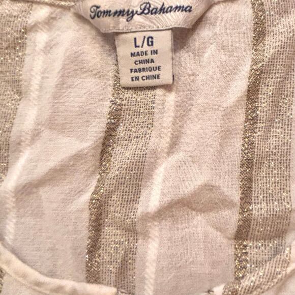 TOMMY BAHAMA Women's Striped Desert Light Peasant Tunic Tassels Metallic Large - Picture 10 of 11